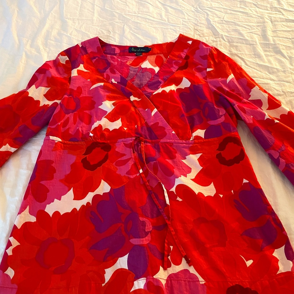 Boden Floral Wrap Tunic in Red, Pink, Purple